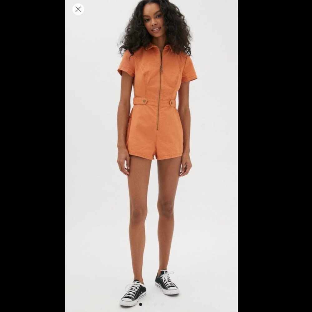 UO Tyson Twill Utility Romper Orange